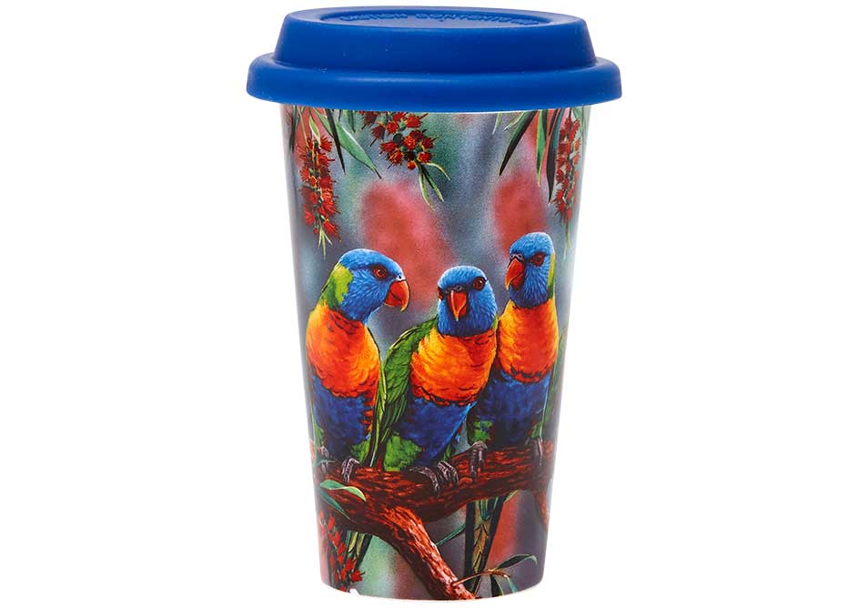 Ashdene Travel Mug Lorikeet & Bottlebrush - Australian Bird and Flora