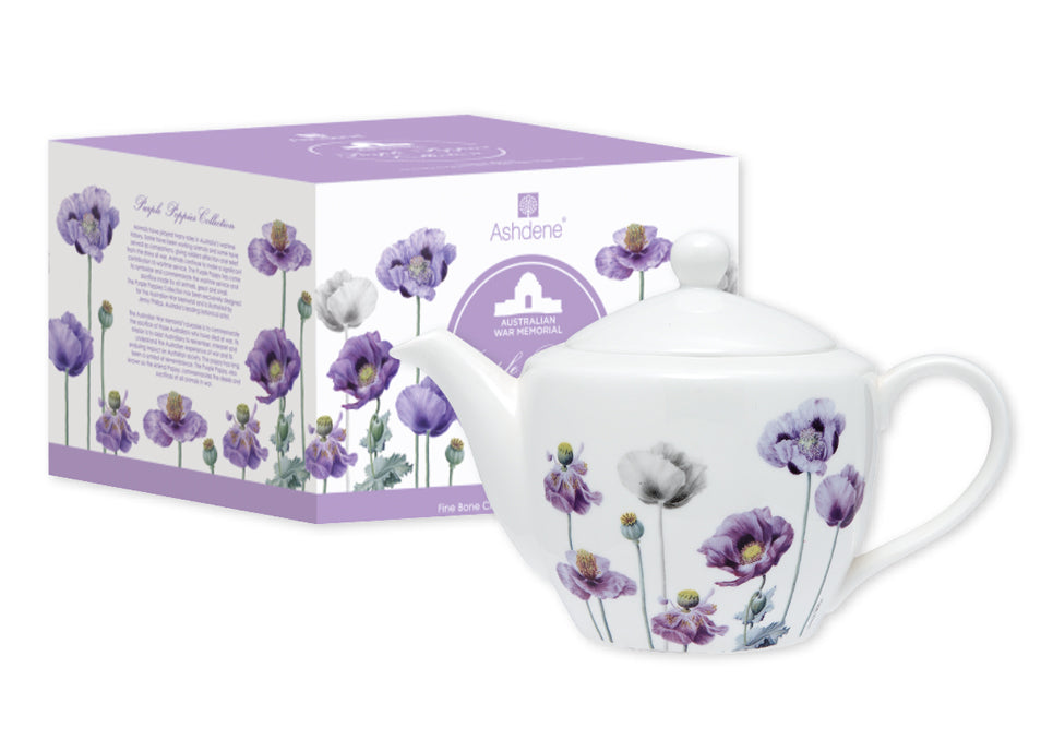 ASHDENE Teapot, Cup & Saucer Set Purple Poppies