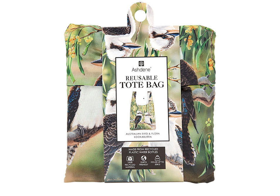 Ashdene Recycled Reusable Shopping Bag Kookaburra & Wattle - Australian Bird and Flora