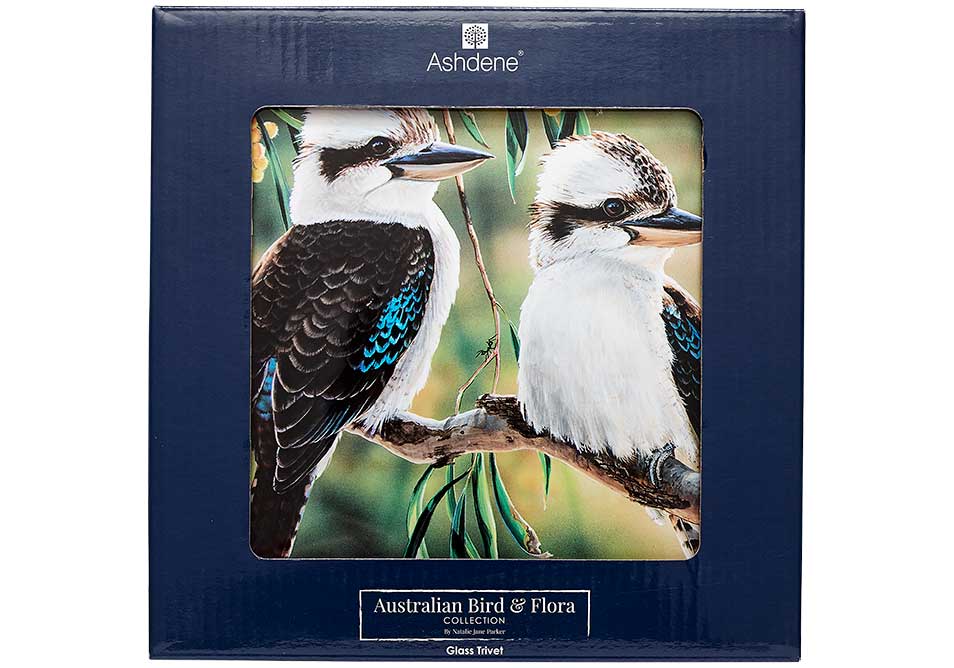 Ashdene Glass Trivet Kookaburra & Wattle - Australian Bird and Flora