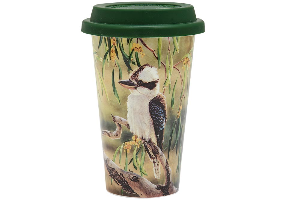 Ashdene Travel Mug Kookaburra & Wattle - Australian Bird and Flora