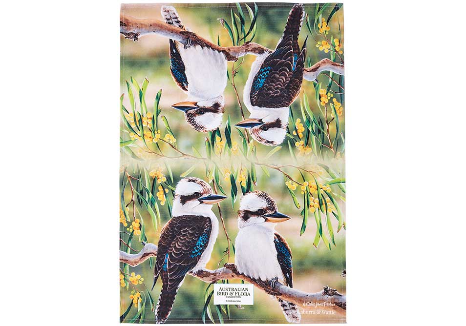 Ashdene Tea Towel Kookaburra & Wattle - Australian Bird and Flora