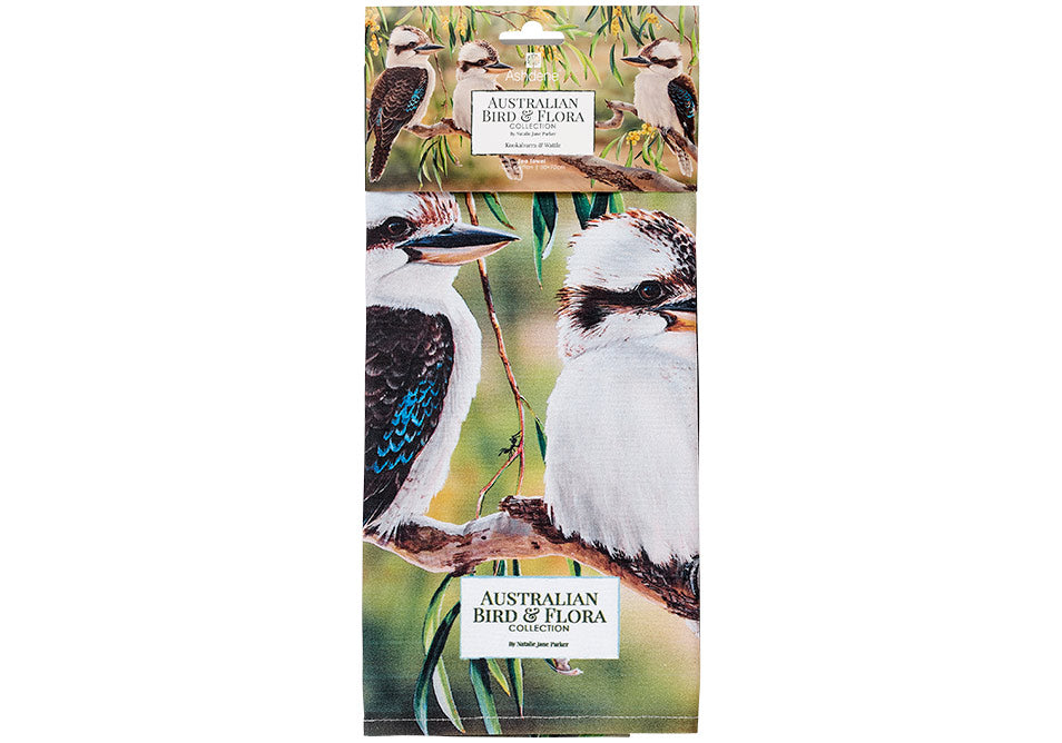 Ashdene Tea Towel Kookaburra & Wattle - Australian Bird and Flora