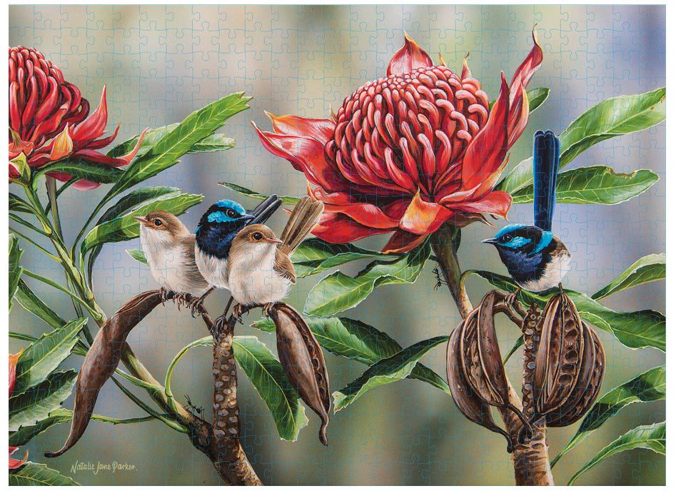Blue Wren & Waratah Puzzle 500 Piece - Australian Bird and Flora