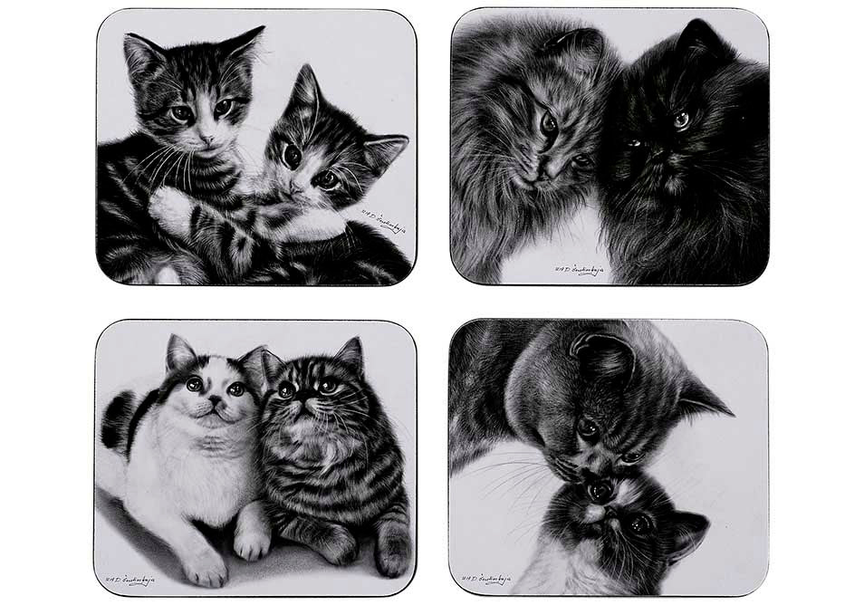 ASHDENE Coasters Feline Friends - Set of 4