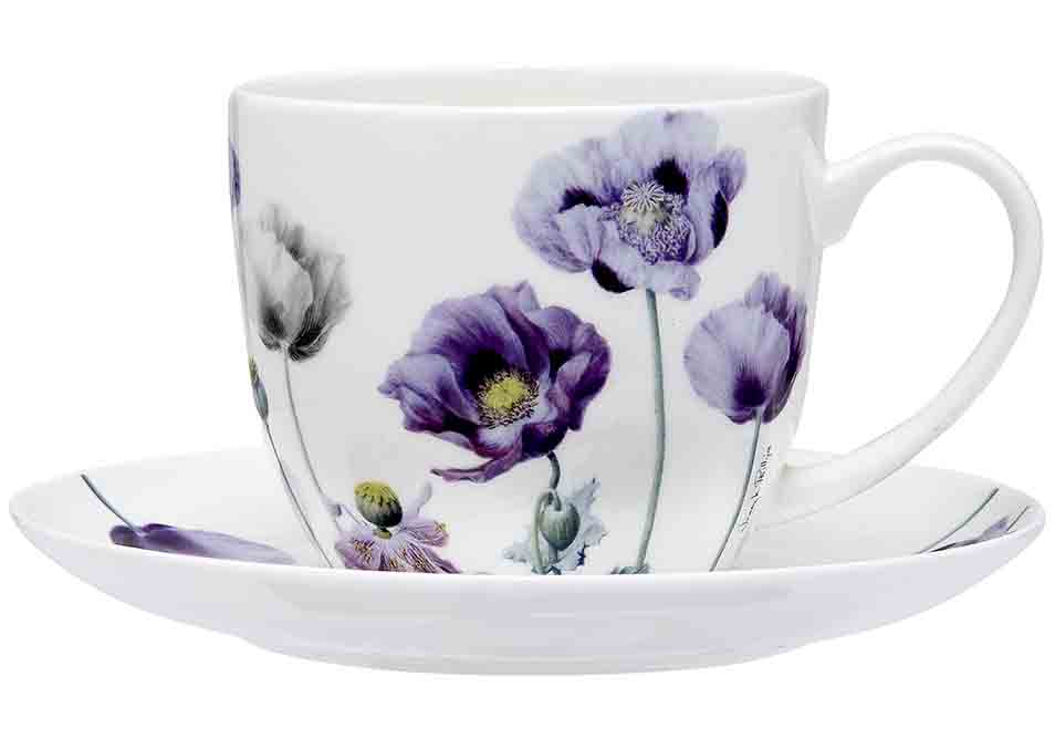 ASHDENE Teacup & Saucer Purple Poppies