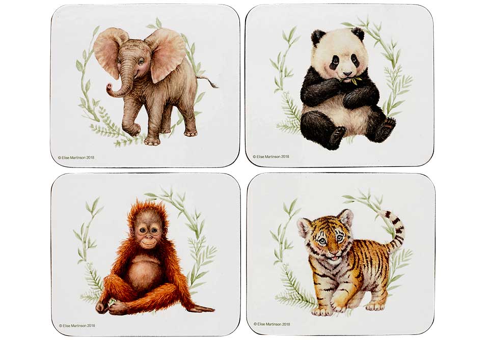 ASHDENE Set of 4 Coasters Wild Baby Animals